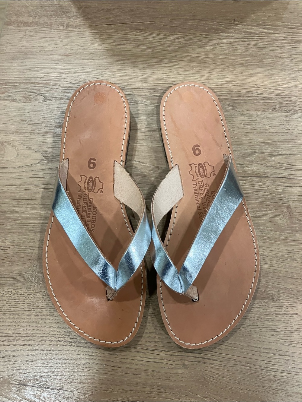 KOUROS Women’s Sandals Silver Thong Greek Handmade Leather